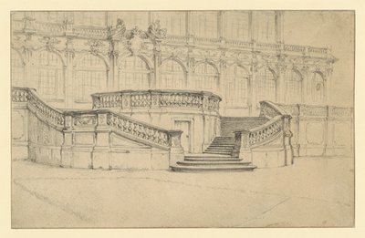 Klatka schodowa prowadząca do Salonu Matematyczno-Fizycznego w pałacu Zwinger w Dreźnie autorstwa Adolph Menzel