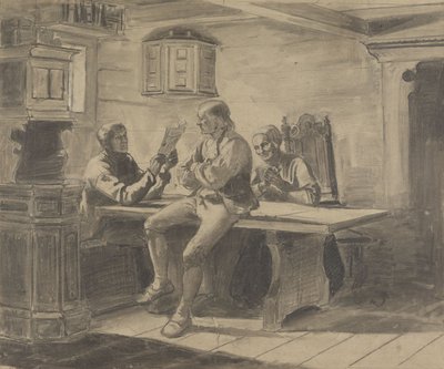 Mężczyzna czytający żonie i mężowi autorstwa Adolph Tidemand