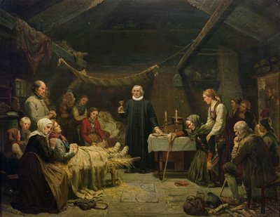 Chory Łowca Niedźwiedzi. Ostatni sakrament autorstwa Adolph Tidemand