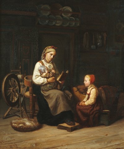 Nauczanie matki autorstwa Adolph Tidemand