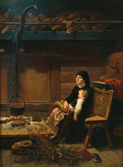 Wdowa i jej syn autorstwa Adolph Tidemand