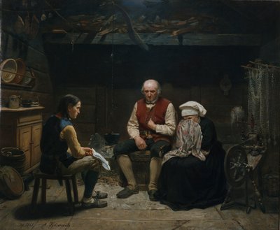 Tragiczne wieści (olej na płótnie) autorstwa Adolph Tidemand