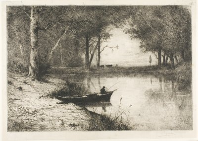 Rybak w łódce nad rzeką autorstwa Adolphe Appian