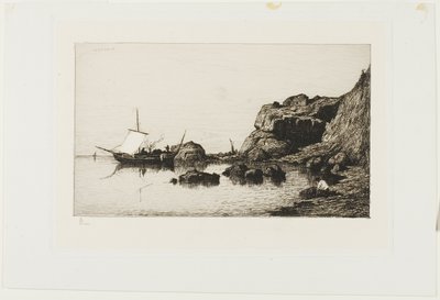 Statek rybacki w pobliżu klifów w Collioure autorstwa Adolphe Appian