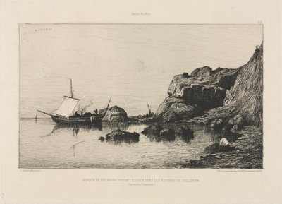 Łódź rybacka zawijająca do portu na skałach Collioure autorstwa Adolphe Appian