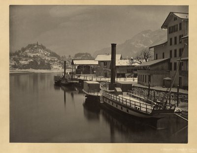 Parowce jeziorne na zimowym postoju, Szwajcaria autorstwa Adolphe Braun