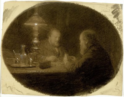 Dwóch przyjaciół przy stole autorstwa Adolphe Felix Cals
