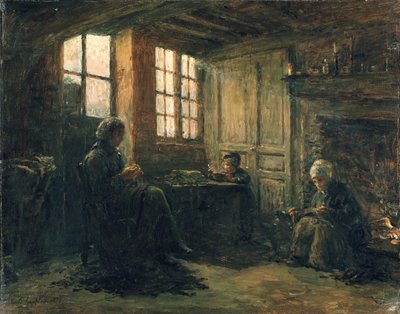 Kobiety strzępiące płótno, Honfleur, 1877 autorstwa Adolphe Felix Cals