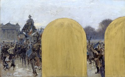 Szkic biura prefekta w paryskim ratuszu: Zgromadzenie przed pomnikiem Strasburga autorstwa Adolphe Gustave Binet