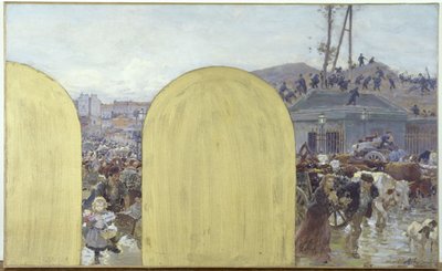 Szkic do gabinetu prefekta Hôtel de Ville de Paris: Powrót mieszkańców przedmieść do Paryża: Oblężenie Paryża w 1870 r., w 1895 r. (olej na płótnie) autorstwa Adolphe Gustave Binet