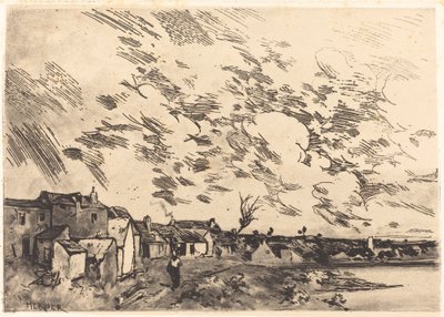 Wioska na brzegu rzeki autorstwa Adolphe Hervier