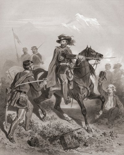Giuseppe Garibaldi w bitwie pod Varese. (wydrukować) autorstwa Adolphe Jean Baptiste (after) Bayot