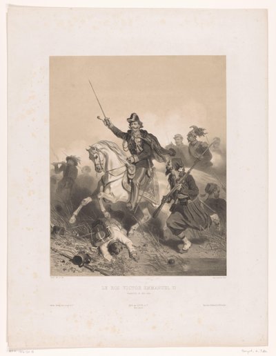 Król Wiktor Emanuel II Włoch w bitwie pod Palestro Le roi Victor Emmanuel II (tytuł na obiekcie) autorstwa Adolphe Jean Baptiste Bayot