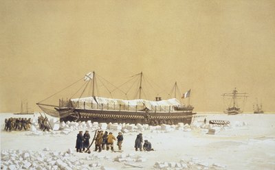 Pływająca bateria La Tonnante w lodzie przed Kil-Bouroun, z Nos Souvenirs de Kil-Bouroun podczas LHiver passe dans Le Liman du Dnieper, 1855-56, rytowana przez Eugene Ciceri (1813-90) opublikowana ok. 18 autorstwa Adolphe Jean Baptiste Bayot and Antoine Leon Morel Fatio