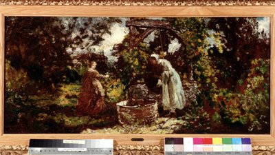 Elegancka i jej służąca przy studni Obraz Adolphe Monticelli (1824-1886) wym. 34,5x69,5 cm Obowiązkowa wzmianka: Kolekcja fundacji Provence, Marseille autorstwa Adolphe Joseph Thomas Monticelli