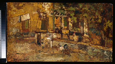 Gospodarstwo z Osiołkiem i Kogucikami autorstwa Adolphe Joseph Thomas Monticelli