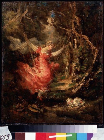 „Sur la balancoire” (Na huśtawce) Obraz Adolphe-Thomas-Joseph (Adolphe Thomas Joseph) Monticelli (1824-1886). Olej na drewnie. Muzeum Puszkina, Moskwa autorstwa Adolphe Joseph Thomas Monticelli