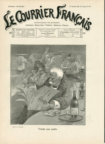 Okładka „”Le Courrier francais””, numer 43, Satyryczny w B&W autorstwa Adolphe Leon Willette