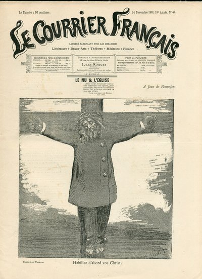 Okładka „”The Courier francais””, numer 47, Satyryczny w B&W autorstwa Adolphe Leon Willette