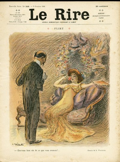 Ilustracja Adolphe dit Willette (1857-1926) na okładkę Le Rire, 09/10/09 - Flirt - Miłość, Moda, Architektura wnętrz autorstwa Adolphe Leon Willette