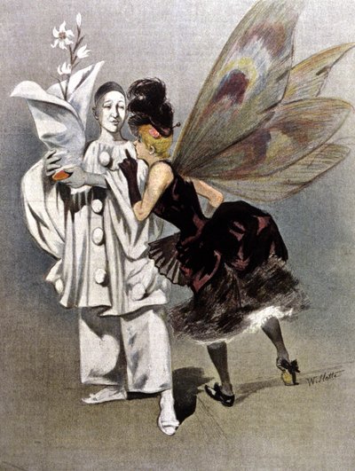 Pierrot i wróżka chrzestna Columbine autorstwa Adolphe Leon Willette