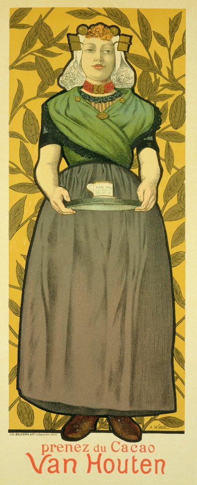 Reprodukcja plakatu reklamującego "Van Houten Cocoa", 1893 r. autorstwa Adolphe Leon Willette