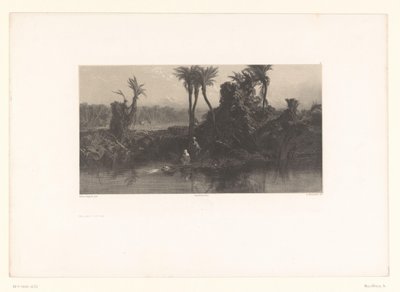 Mozes in het rieten mandje Mojżesz wystawiony na wodzie (tytuł na obiekcie) autorstwa Adolphe Mouilleron
