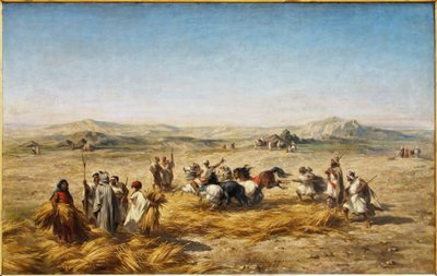 Francuski: Rozładunek pszenicy w Algierii autorstwa Adolphe Pierre Leleux