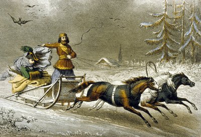 Sanie w śniegu, Rosja (kolor grawerowany) autorstwa Adolphe Rouargue