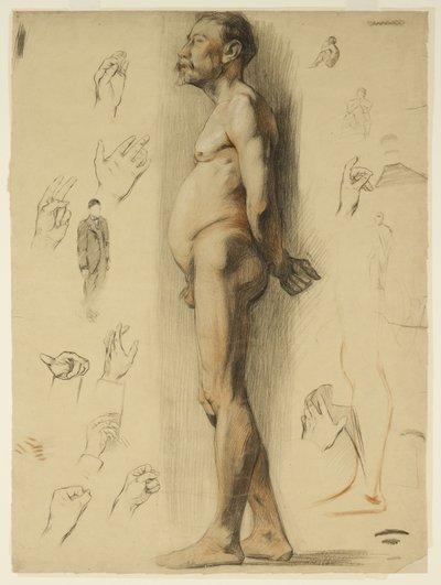 Rysunek życia brodatego mężczyzny (kreda na papierze) autorstwa Adolphe Valette