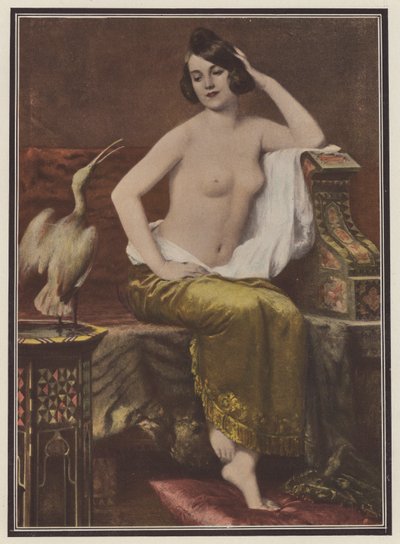 Faworyt, kobieta z ptakiem (kolor litho) autorstwa Adolphe Weisz