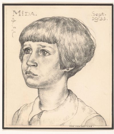 Reprodukcja fotograficzna portretu Midy autorstwa Han van der Kop Mida wrzesień 1933 (tytuł na obiekcie) autorstwa Adriaan Bijl (attributed to)
