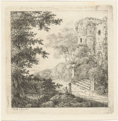 Krajobraz z postaciami przy ruinach zamku autorstwa Adriaan Jacob Willem van Dielen