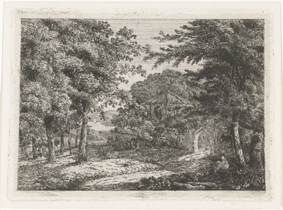 Krajobraz z kaplicą wśród drzew i czytanie mnicha autorstwa Adriaan Jacob Willem van Dielen