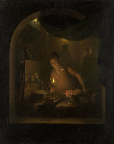 Kuchnia przy świetle lampy autorstwa Adriaan Meulemans