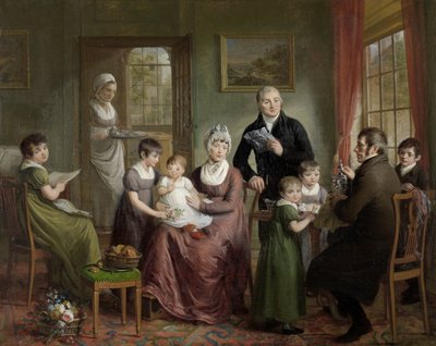 Portret rodziny Adrianusa Bonebakkera z Dirkiem L. Bennewitz Portret rodziny Adrianusa Bonebakkera i jego partnera D.L. Bennewitz autorstwa Adriaan de Lelie (signed by artist)