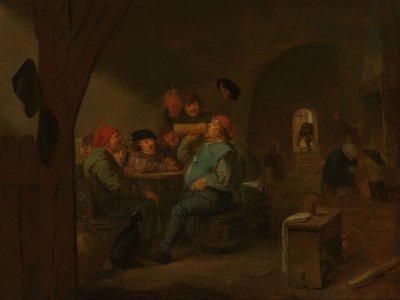 Napój w tawernie, ok. 1700 r. (olej na płycie) autorstwa Adriaen (follower of) Brouwer