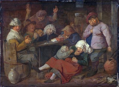 Niderlandzki: karczma z pijanymi chłopami Biedni ludzie pijący w tawernie autorstwa Adriaen Brouwer