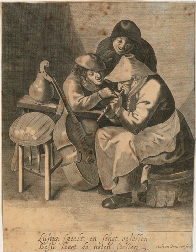 Flecistka i dwóch chłopów autorstwa Adriaen Brouwer
