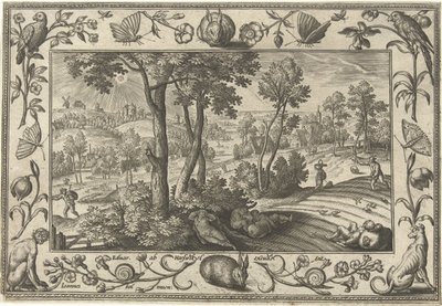 Chwasty wśród pszenicy Pejzaże ze scenami biblijnymi, mitologicznymi i polowaniami (tytuł serii) autorstwa Adriaen Collaert