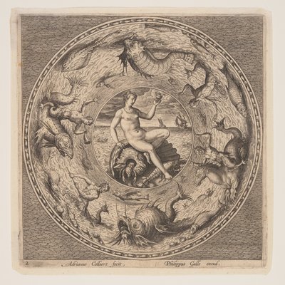 Thetis na muszli, z zestawu wzorów na talerze (Fonds de Coupe) autorstwa Adriaen Collaert