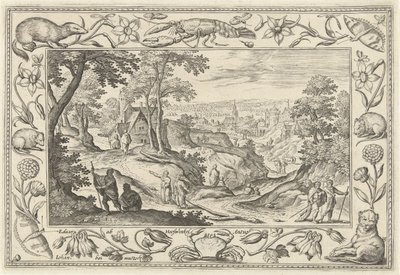 Nadawanie Apostołów Pejzaże ze scenami biblijnymi, mitologicznymi i polowaniami (tytuł serii) autorstwa Adriaen Collaert