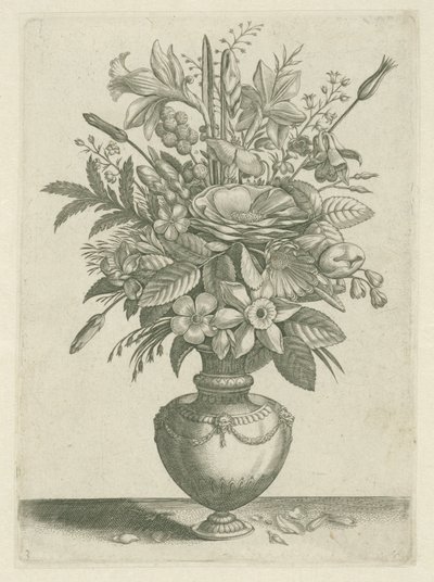 Wazon z kwiatami, w tym żonkile trąbkowe Florilegium (tytuł serii) autorstwa Adriaen Collaert