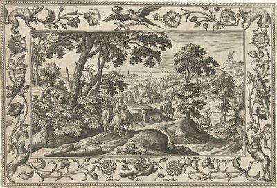 Lot do Egiptu Pejzaże ze scenami biblijnymi, mitologicznymi i polowaniami (tytuł serii) autorstwa Adriaen Collaert