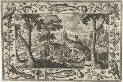 polowanie na wilka Pejzaże ze scenami biblijnymi, mitologicznymi i polowaniami (tytuł serii) autorstwa Adriaen Collaert