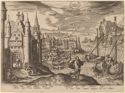 Jezus powołuje apostołów wśród rybaków autorstwa Adriaen Collaert after Hans Bol