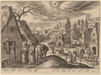 Dziewica i Józef w karczmie autorstwa Adriaen Collaert after Hans Bol