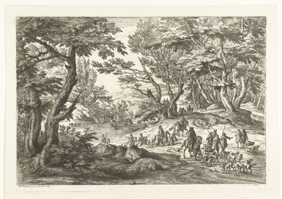 Krajobraz z polowaniem Krajobrazy z myśliwymi (tytuł serii) autorstwa Adriaen Frans Boudewyns