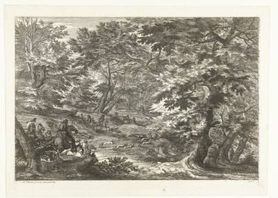 Krajobraz z polowaniem na lisa Krajobrazy z myśliwymi (tytuł serii) autorstwa Adriaen Frans Boudewyns