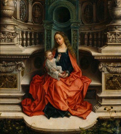 Dziewica z Dzieciątkiem na tronie - Obraz Adriaena Isenbranta (Adrien Ysenbrant, Ysenbrandt, Hysebrant) (1490-1551) autorstwa Adriaen Isenbrandt or Isenbrant